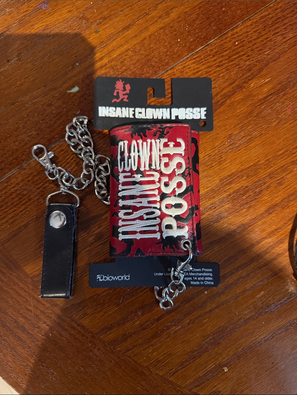 Hot Topic Red and Black Insane Clown Posse Trifold Wallet with Chain
